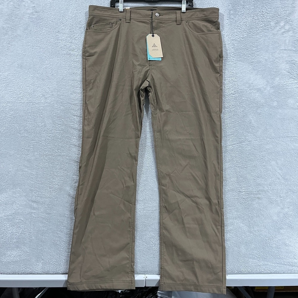 prAna Brion Slim Pants Mens 42/32 Mud Brown Stretch Tapered Leg Hiking 1965551